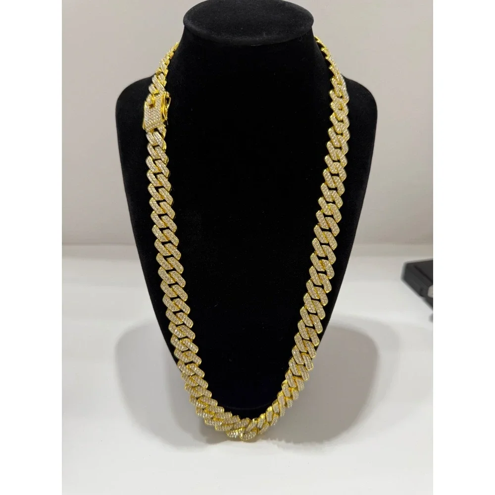 cuban chain iced out vvscz stones over stainless 24inch 14mm triple lock clasp